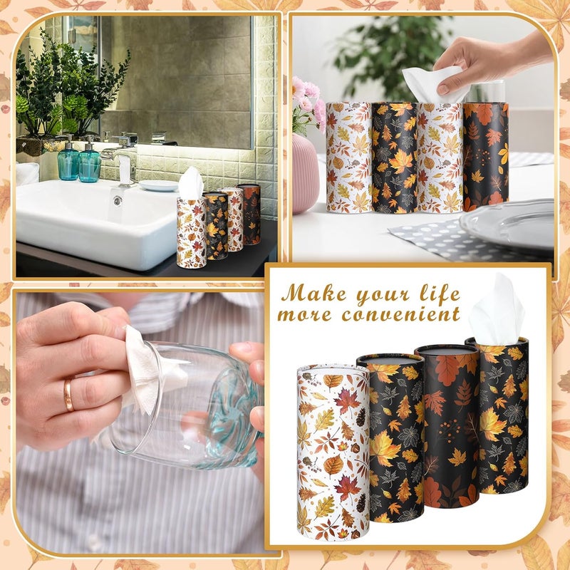 Fourluoo 12 Pack Fall Maple Leaf Tissue Boxes for Car Cylinder Bulk Autumn Round Cylinder Holder with 3 Ply Facial Tissues for Thanksgiving Day Travel Home Bathroom Office Accessories - Image 5
